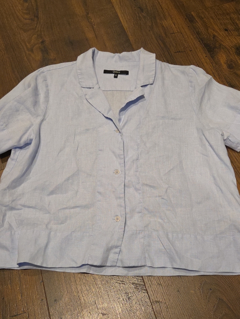 Quince Blue Linen Button Up Blouse Sz Small Lose Fit